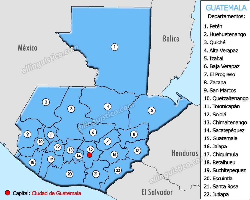 mapa de guatemala, departamentos de guatemala