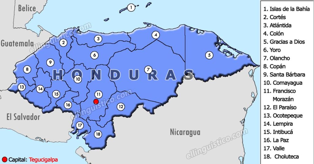 Mapa de Honduras, departamentos de Honduras